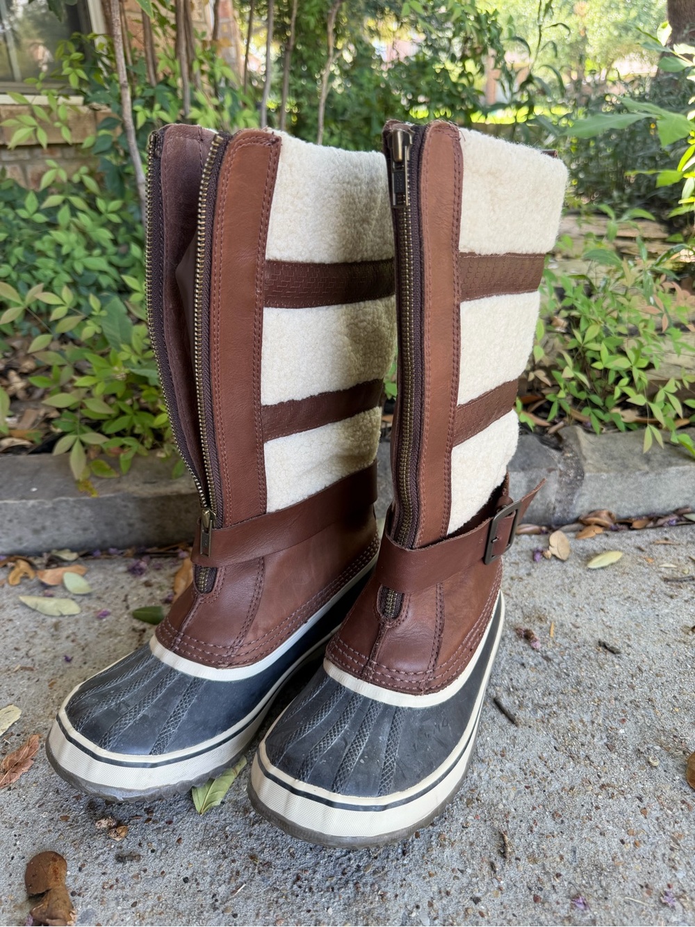 Women’s Sorrel Brown and Cream Leather Waterproof Winter Boots Size 7